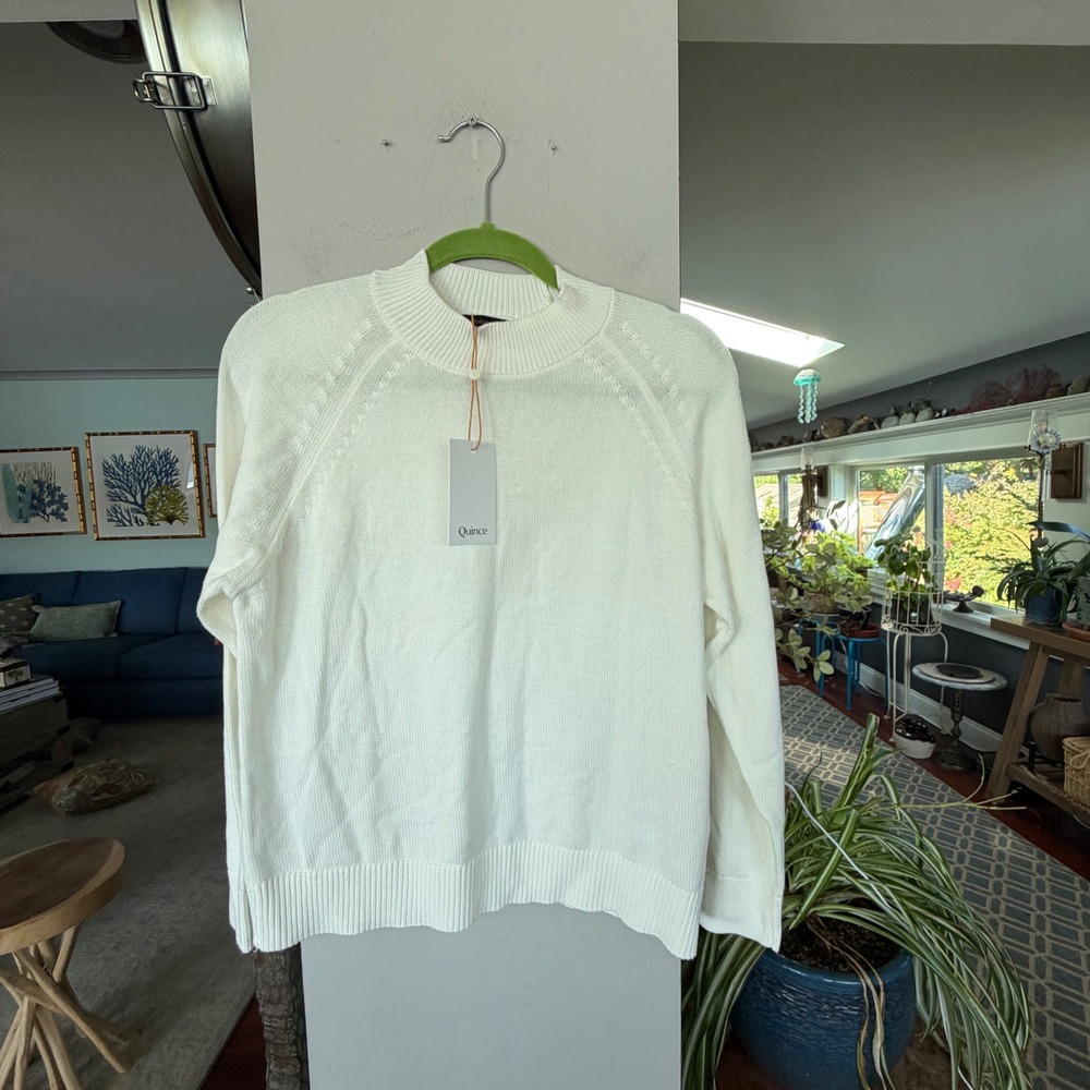 Quince Mock Neck Sweater Women S White Organic Cotton Quiet Luxury Minimalist